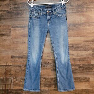 Silver Jeans 28 Suki Low Rise Bootcut Thick Stitch Medium Light Wash Stretch